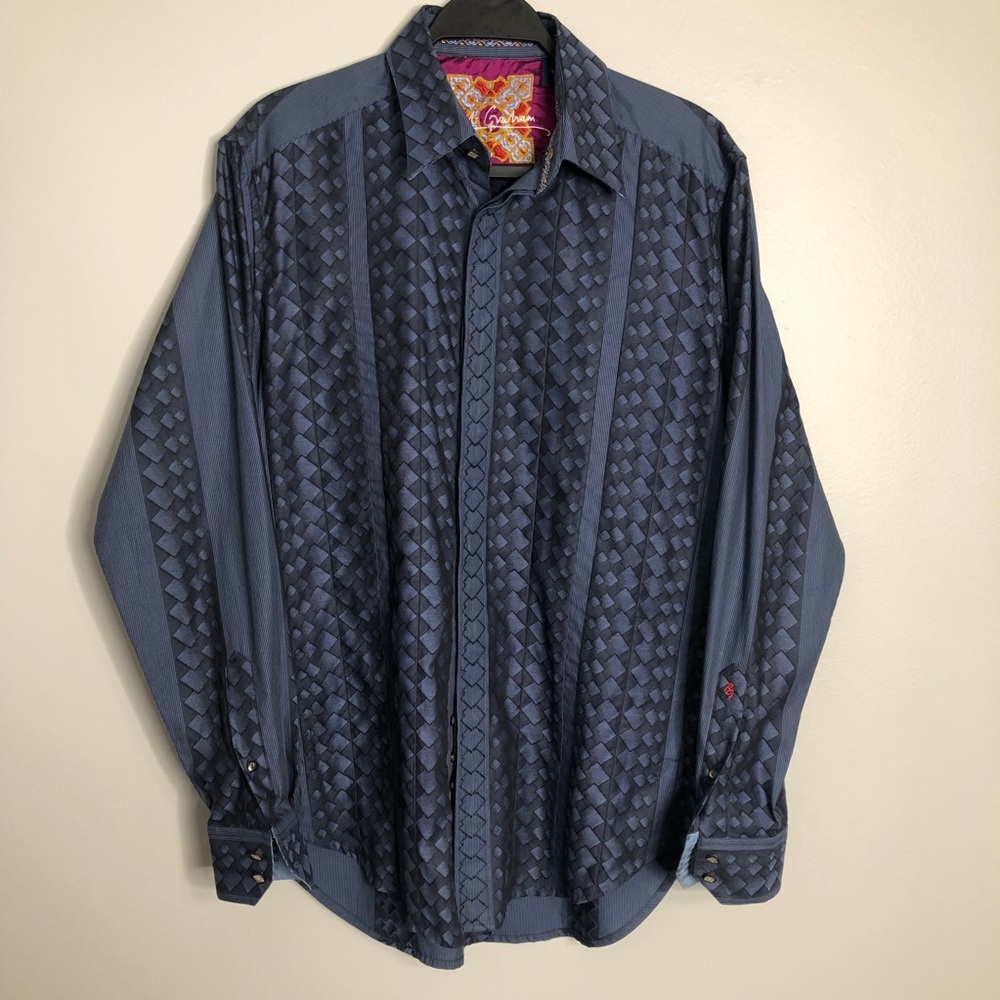Robert Graham Blue Patterned Casual Button-Down Hidden Buttons Flip Cuffs Medium
